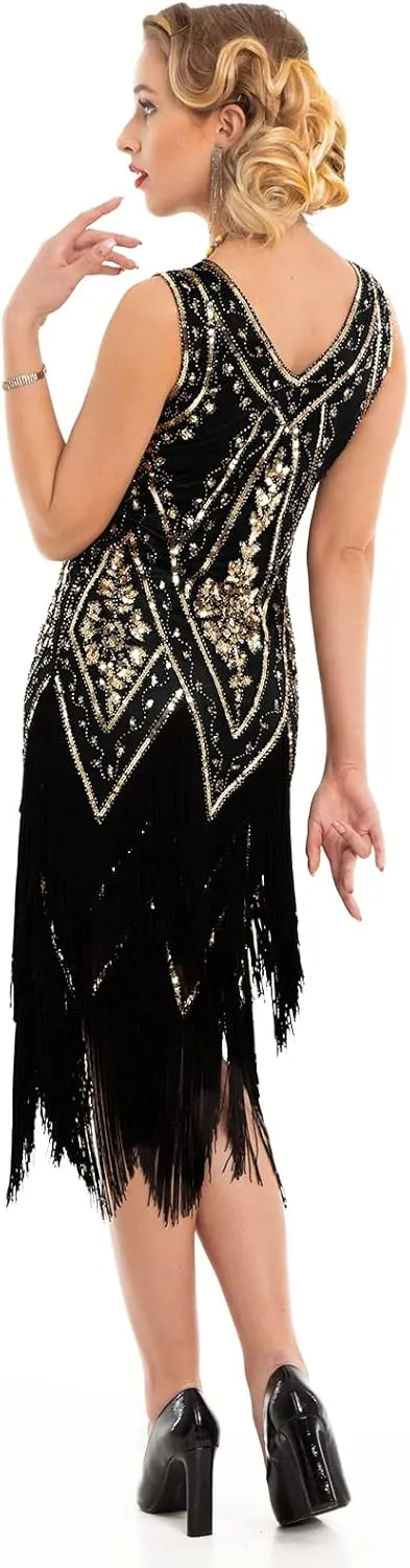PrettyGuide Women's 1920s Flapper Dress Vintage Swing Fringed Gatsby Roaring 20s Dress