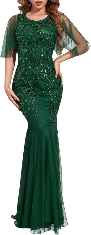 PrettyGuide Women's Evening Dress 1920s Sequin Mermaid Hem Maxi Long Formal Ball Gown