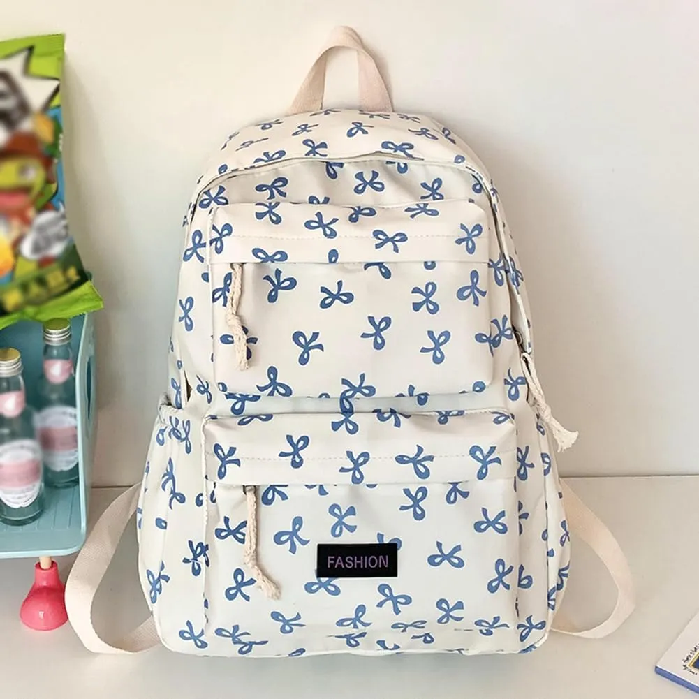 Print Bookbag Preppy Backpack Travel Daypack for (Blue)