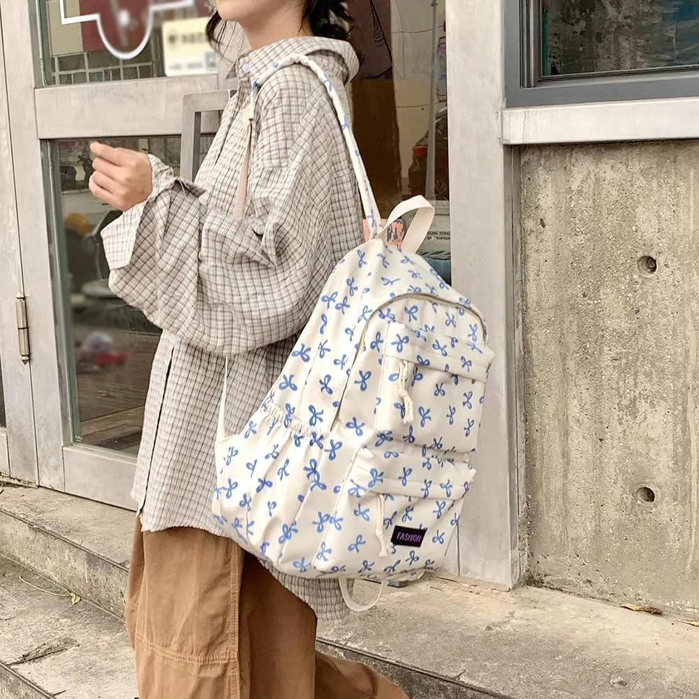 Print Bookbag Preppy Backpack Travel Daypack for (Blue)