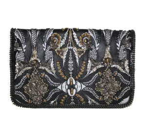 Printed Leather Sequins Embellished Clutch