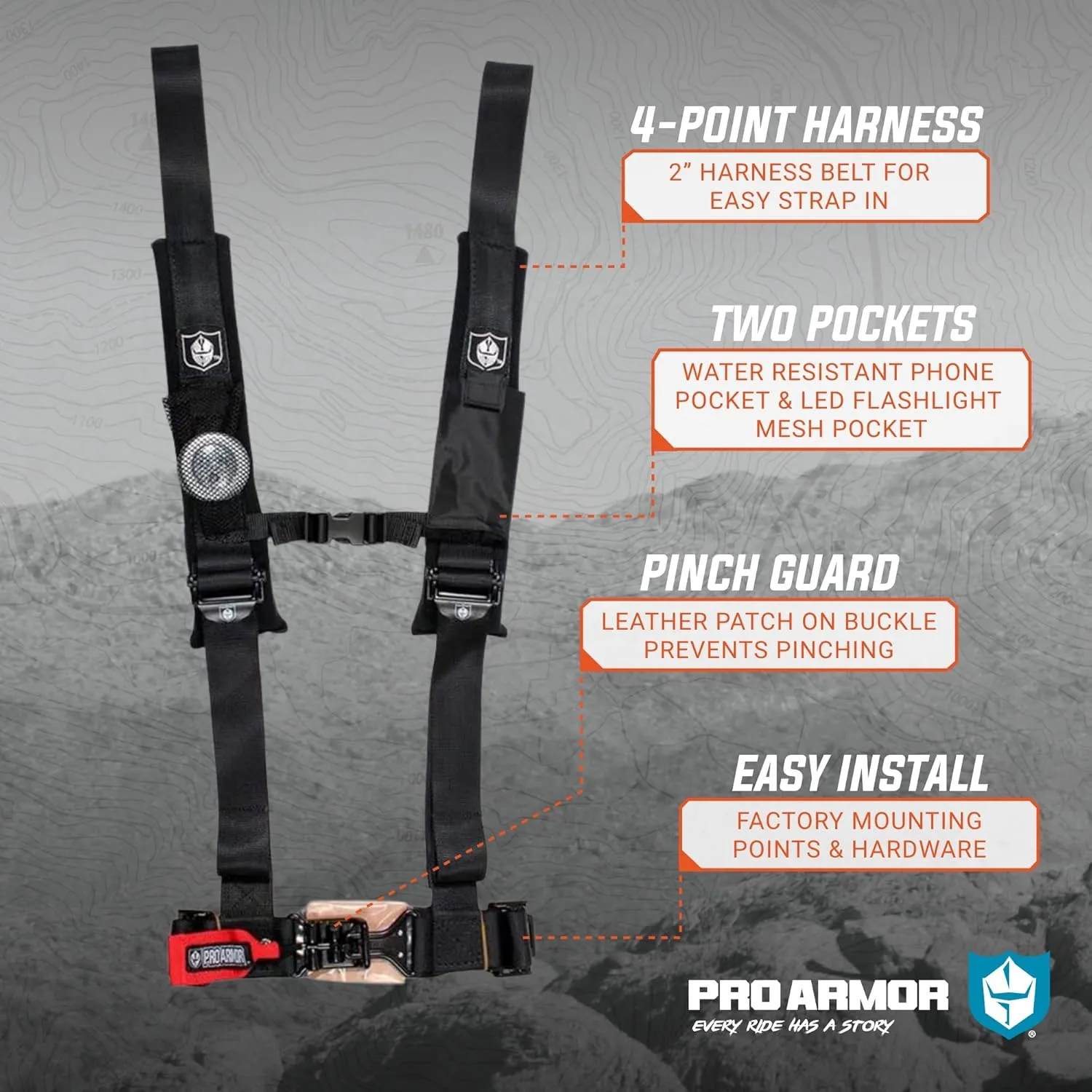 Pro Armor A114220 Black 4 Point Harness 2" Straps, 4 Pack