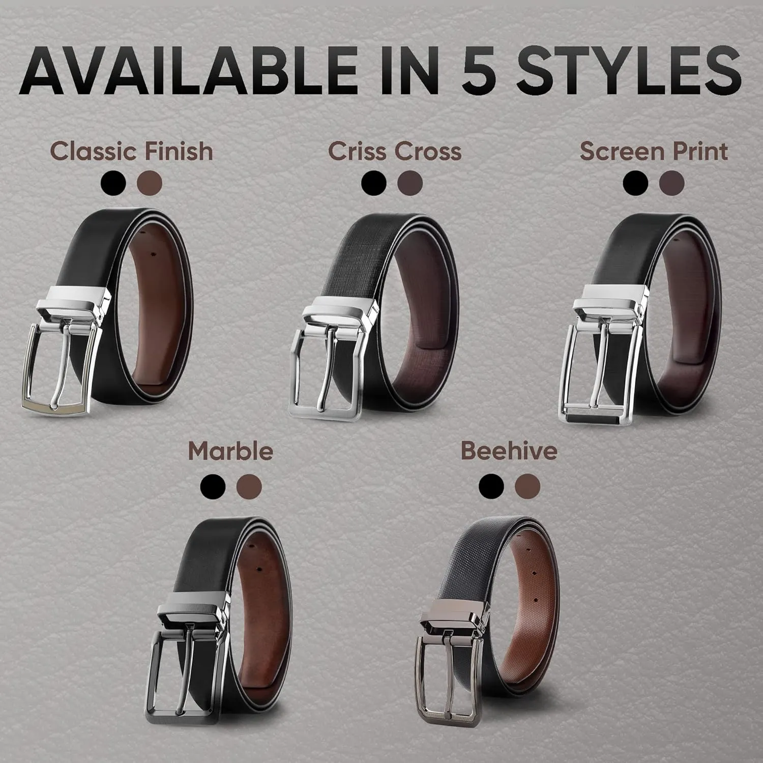 Prospero Comfort Men's Reversible Classic Dress Belt Italian Top Grain Leather Black & Brown Rotating Buckle
