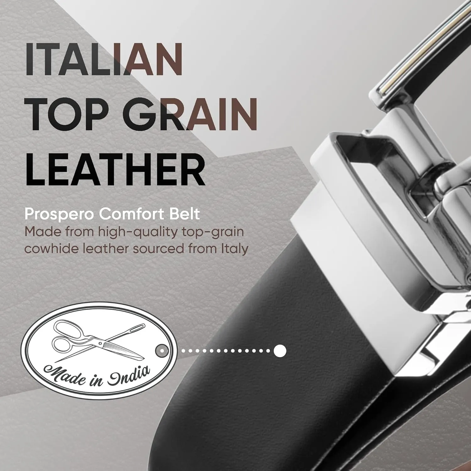 Prospero Comfort Men's Reversible Classic Dress Belt Italian Top Grain Leather Black & Brown Rotating Buckle