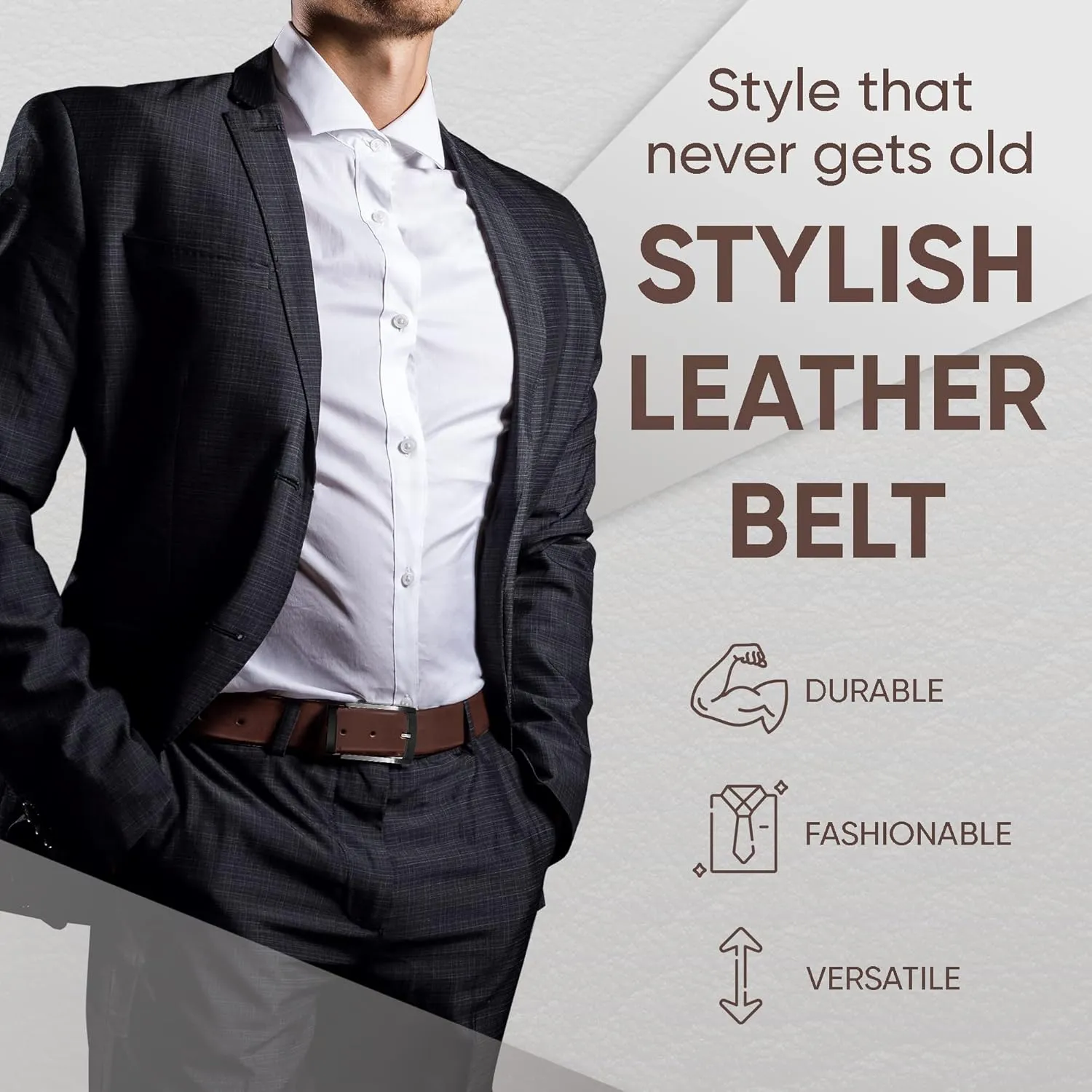 Prospero Comfort Men's Reversible Classic Dress Belt Italian Top Grain Leather Black & Brown Rotating Buckle