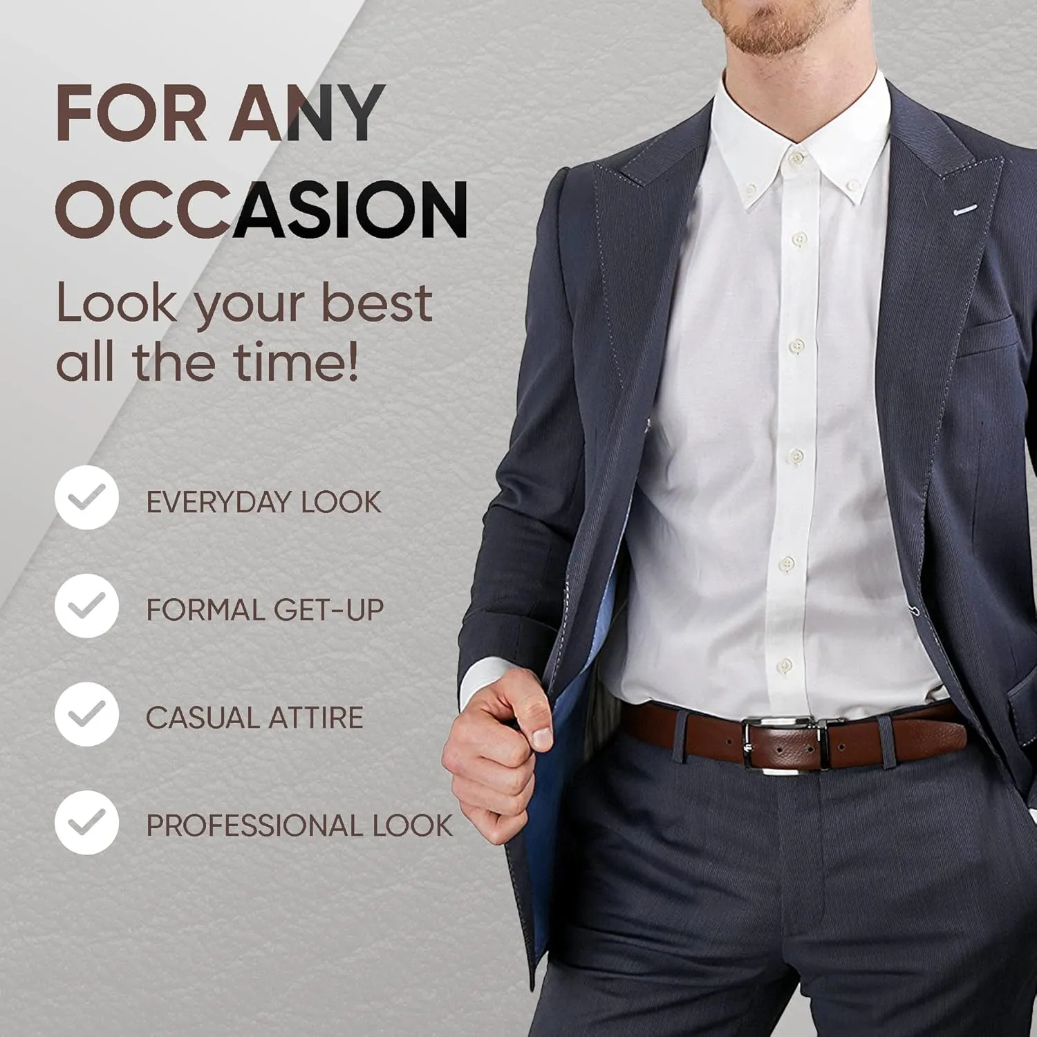 Prospero Comfort Men's Reversible Classic Dress Belt Italian Top Grain Leather Black & Brown Rotating Buckle