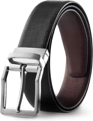 Prospero Comfort Men's Reversible Classic Dress Belt Italian Top Grain Leather Black & Brown Rotating Buckle