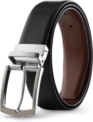Prospero Comfort Men's Reversible Classic Dress Belt Italian Top Grain Leather Black & Brown Rotating Buckle