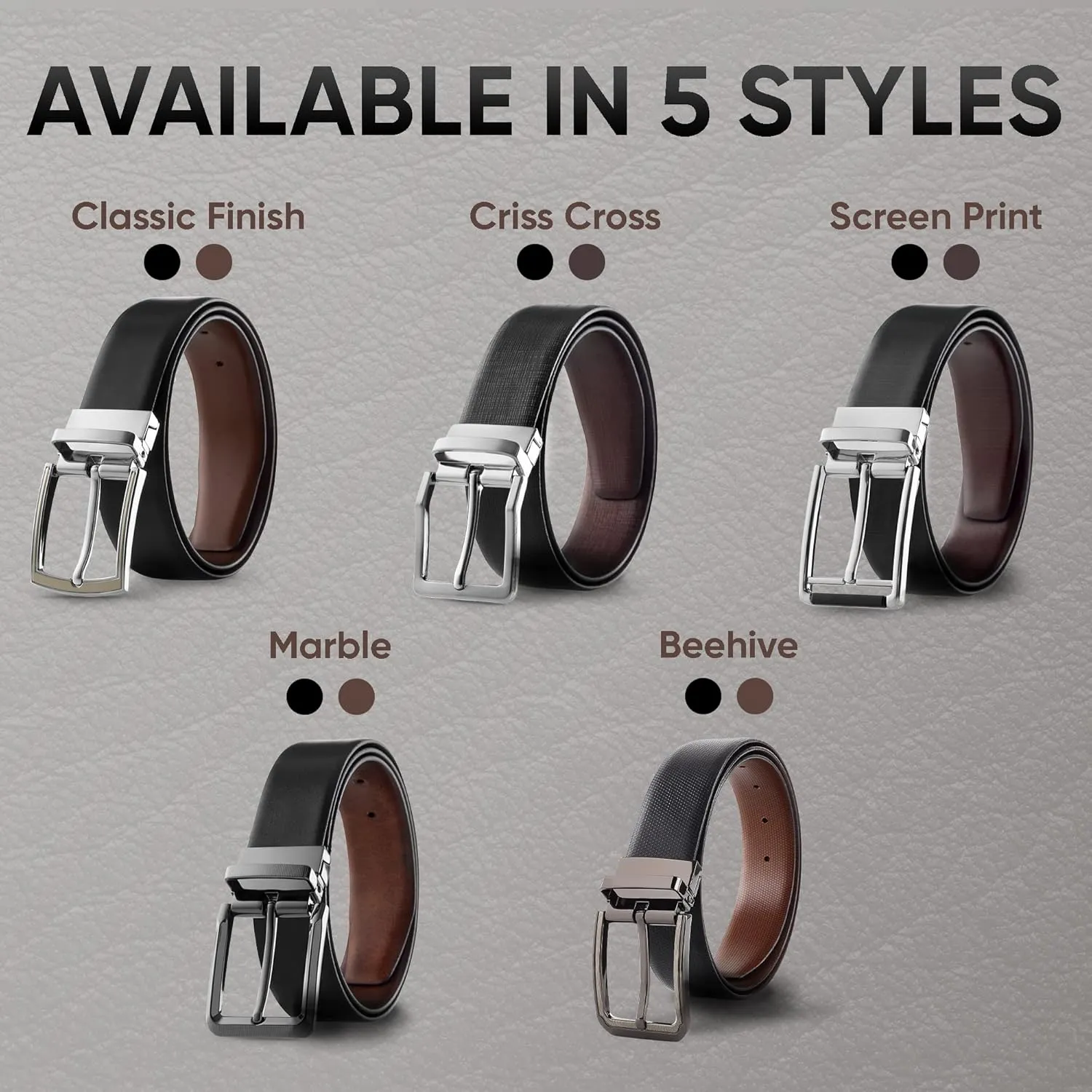 Prospero Comfort Men's Reversible Classic Dress Belt Italian Top Grain Leather Black & Brown Rotating Buckle
