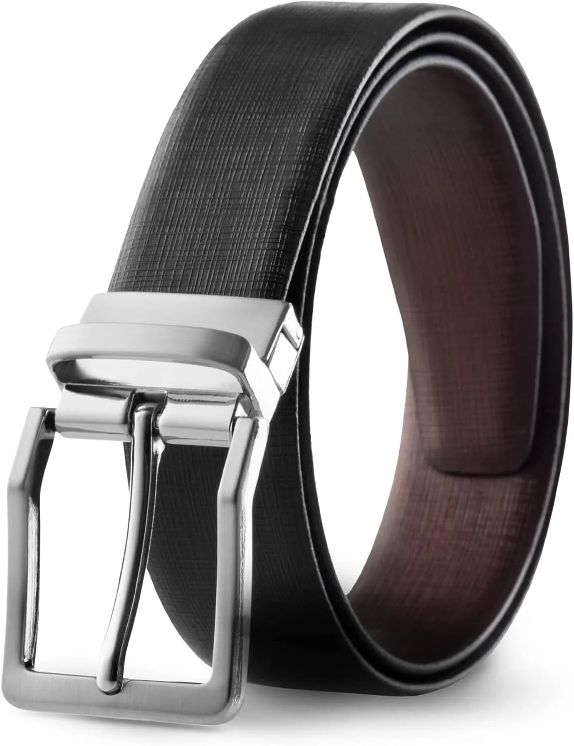 Prospero Comfort Men's Reversible Classic Dress Belt Italian Top Grain Leather Black & Brown Rotating Buckle