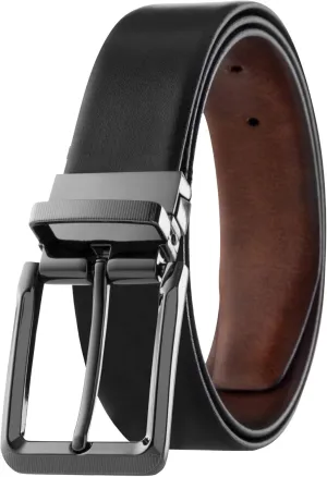 Prospero Comfort Men's Reversible Classic Dress Belt Italian Top Grain Leather Black & Brown Rotating Buckle