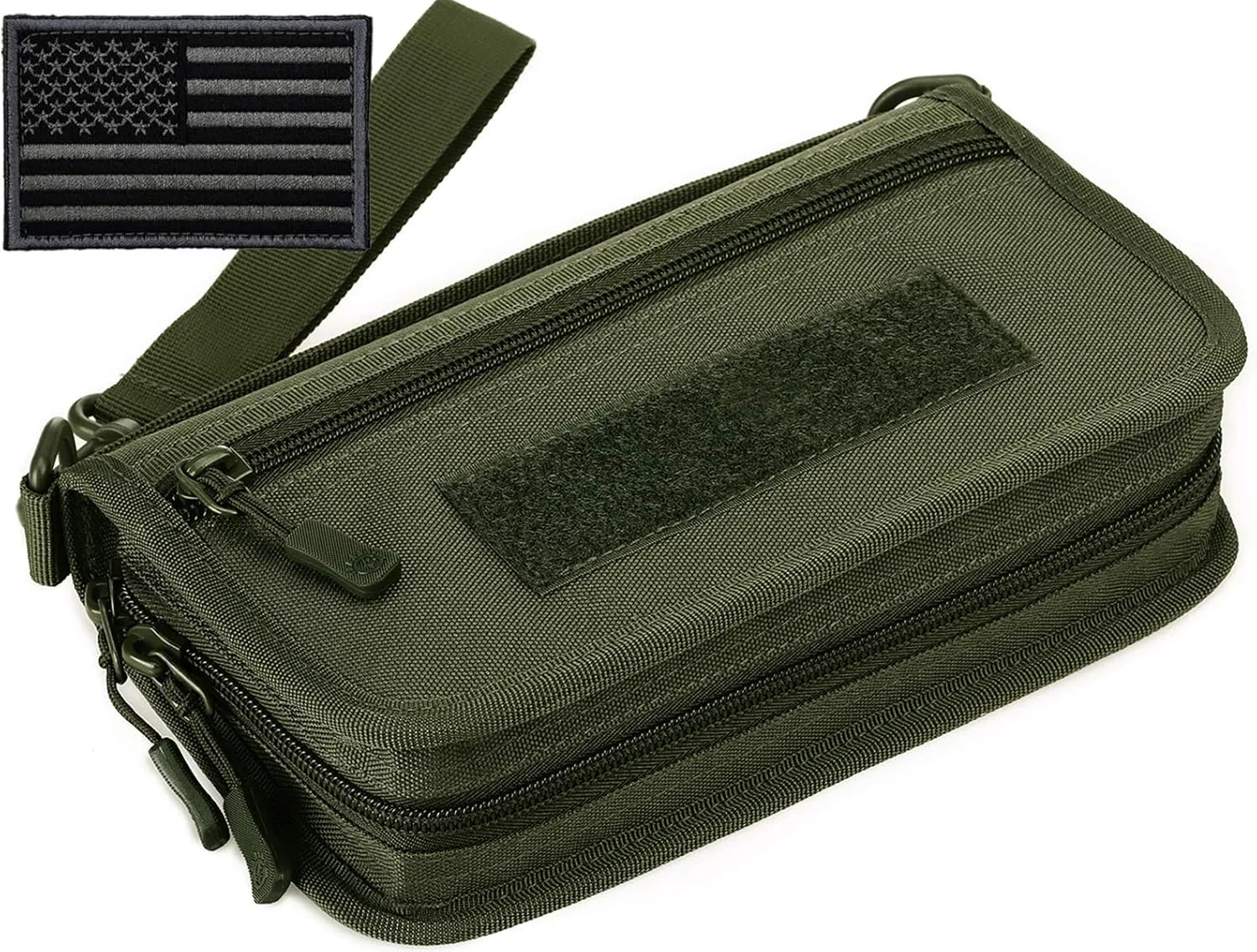 Protector Plus Tactical Wallet for Men ID Card Holder Military Credit Cards Organizer Pack Portable Handbag MOLLE Bag Purse (Patch Included), Army Green