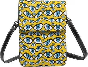 Psychedelic eyes cartoon yellow Fashion Crossbody Cell Phone Purse for Women Girls Leather Mini Cross Body Bags Small Shoulder Bags