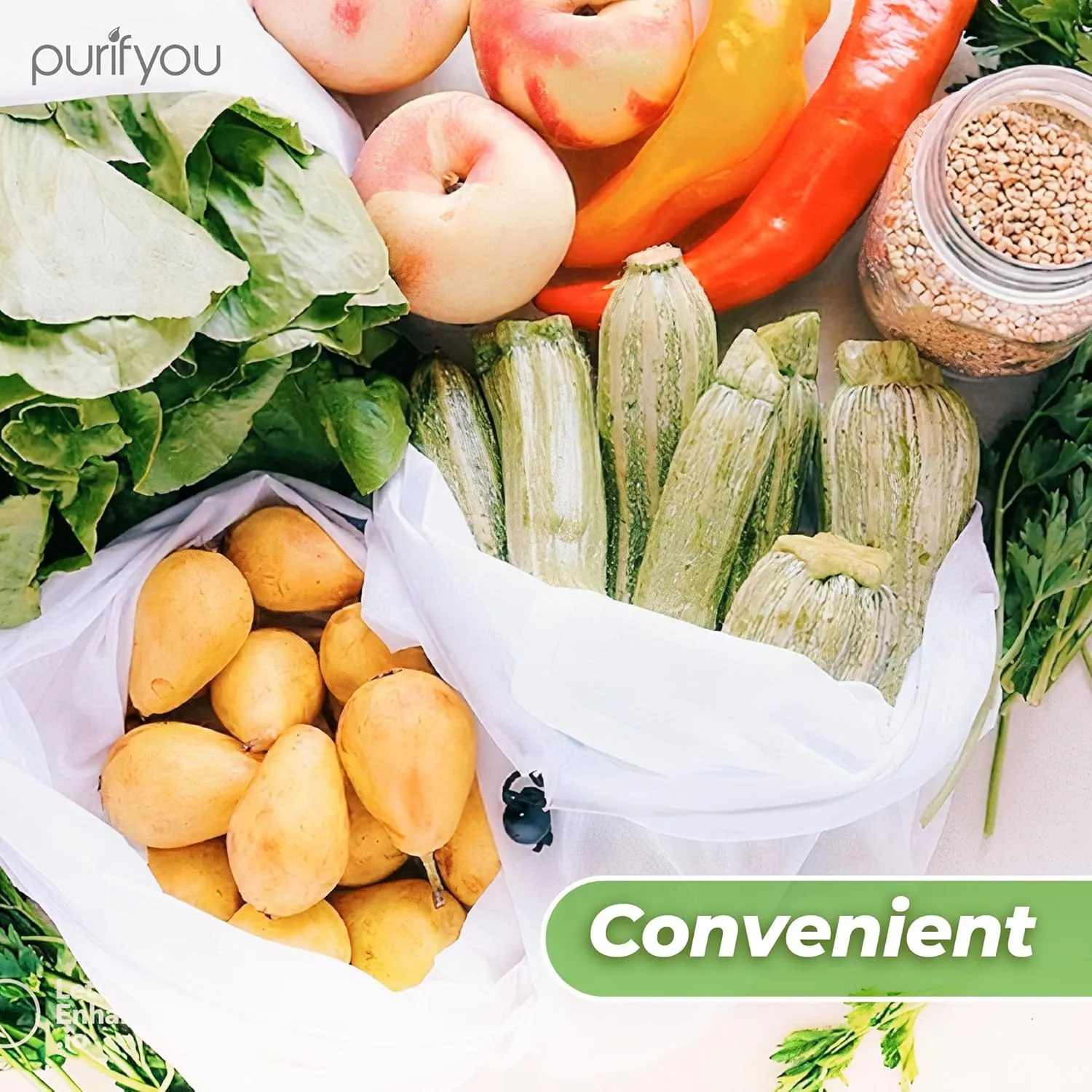 purifyou Reusable Produce Bags, Set of 10 Extra Large (12x20), Farmers Market Bag, Washable Grocery Bag, Sustainable Gift Bag, Kitchen Storage for Food, Fruits, Vegetable and Grocery Organizer
