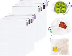 purifyou Reusable Produce Bags, Set of 10 Extra Large (12x20), Farmers Market Bag, Washable Grocery Bag, Sustainable Gift Bag, Kitchen Storage for Food, Fruits, Vegetable and Grocery Organizer