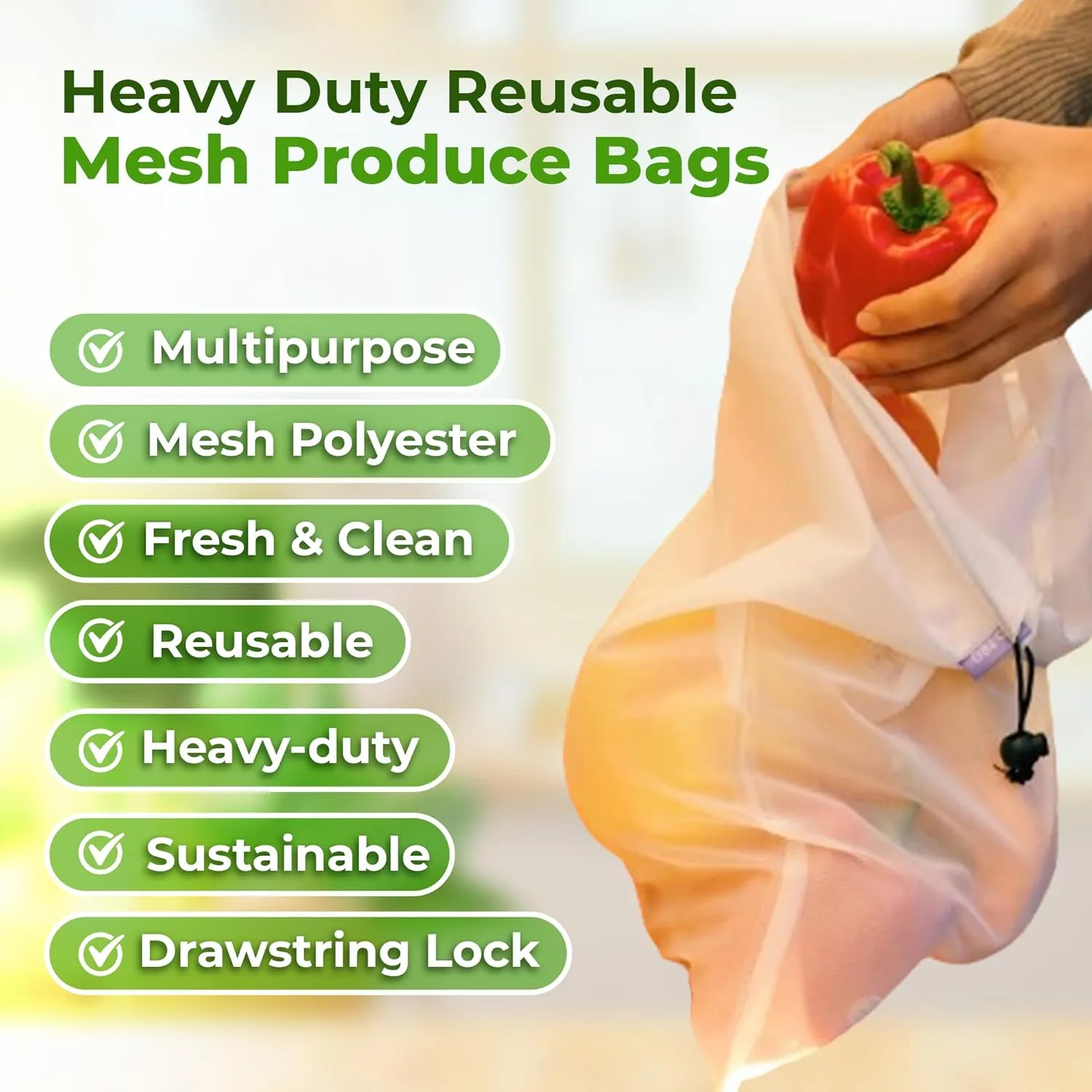 purifyou Reusable Produce Bags, Set of 10 Extra Large (12x20), Farmers Market Bag, Washable Grocery Bag, Sustainable Gift Bag, Kitchen Storage for Food, Fruits, Vegetable and Grocery Organizer