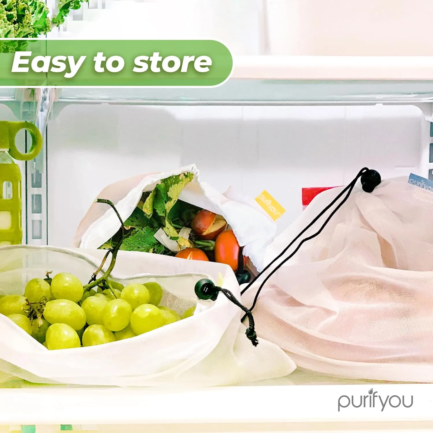 purifyou Reusable Produce Bags, Set of 10 Extra Large (12x20), Farmers Market Bag, Washable Grocery Bag, Sustainable Gift Bag, Kitchen Storage for Food, Fruits, Vegetable and Grocery Organizer