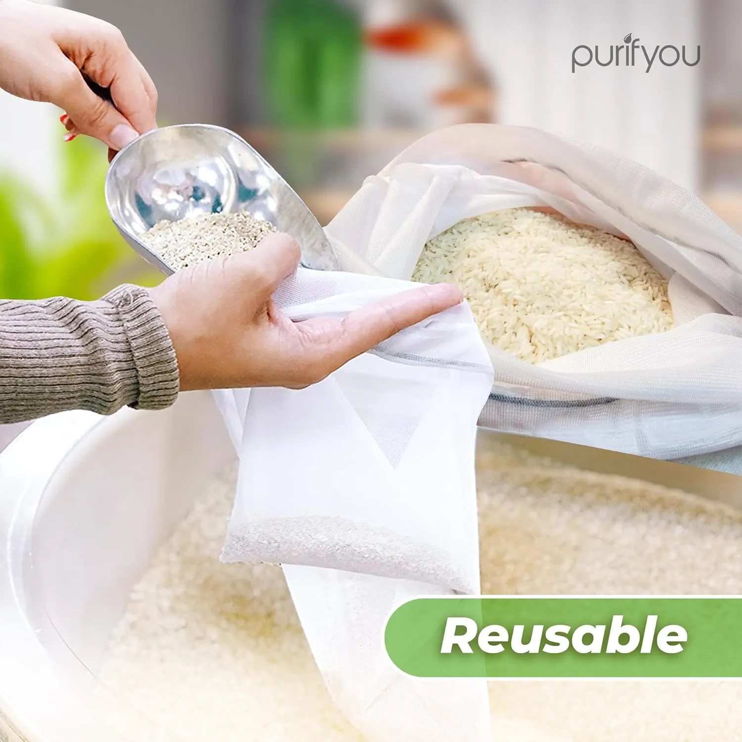 purifyou Reusable Produce Bags, Set of 10 Extra Large (12x20), Farmers Market Bag, Washable Grocery Bag, Sustainable Gift Bag, Kitchen Storage for Food, Fruits, Vegetable and Grocery Organizer