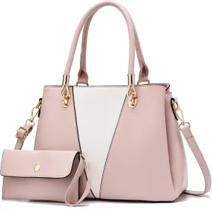 Purse Top Handle Bags Contrast Stitching Leather Satchel Purse Set 2pcs Totes Shoulder for Ladies Womens Handbags