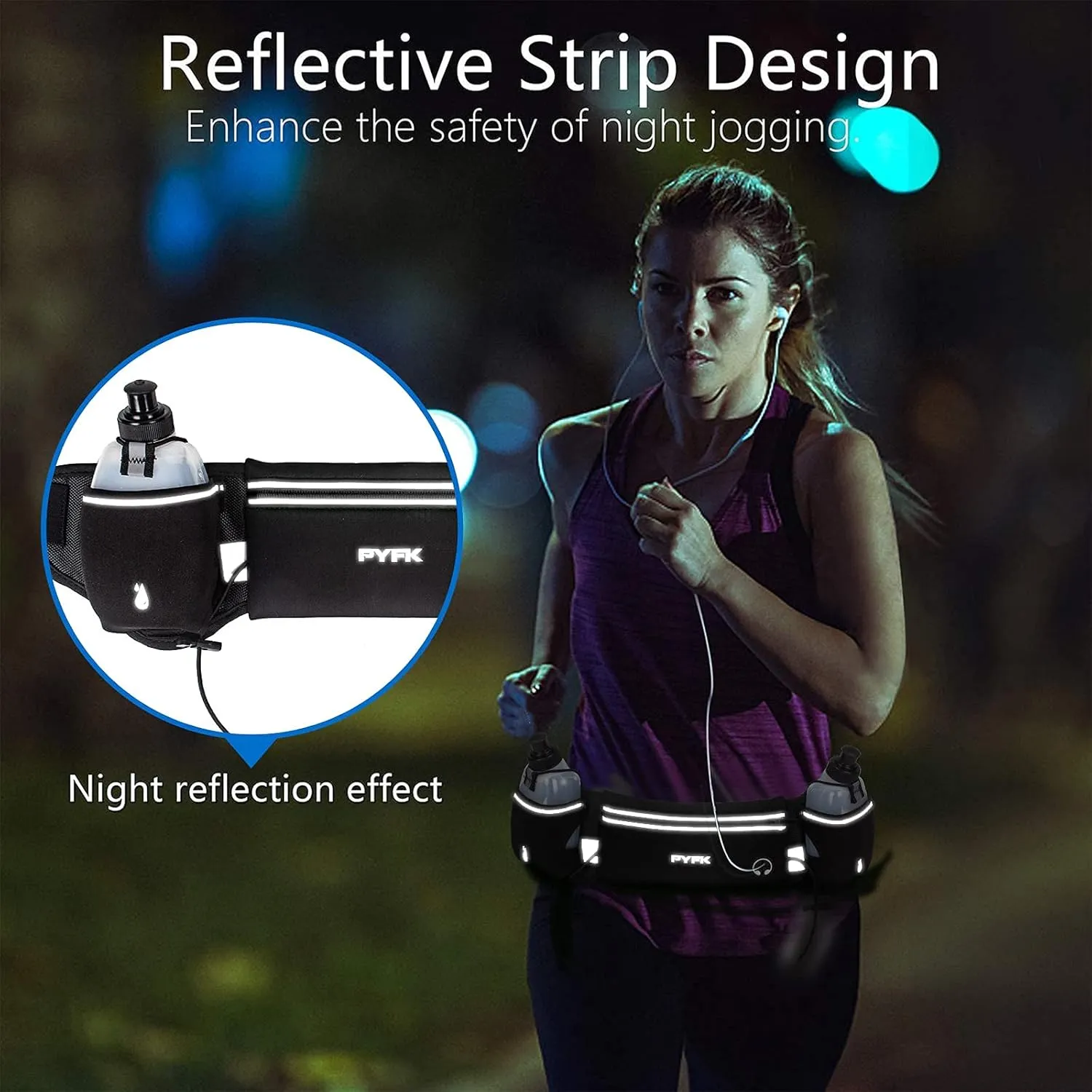 PYFK Upgraded Running Belt with Water Bottles, Hydration Belt for Men and Women, Water Bottle Holder Running Pouch Belt, Fanny Pack Fits 7 inches Phones, Waist pack for Running Hiking Climbing