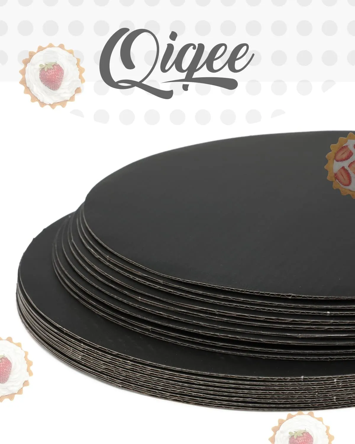 qiqee 10 Inch Black Cake Boards Round 40-Packs Circles Rounds Base Food-Grade Cardboard10 Inch Cake Plate（Thinner But Stronger）
