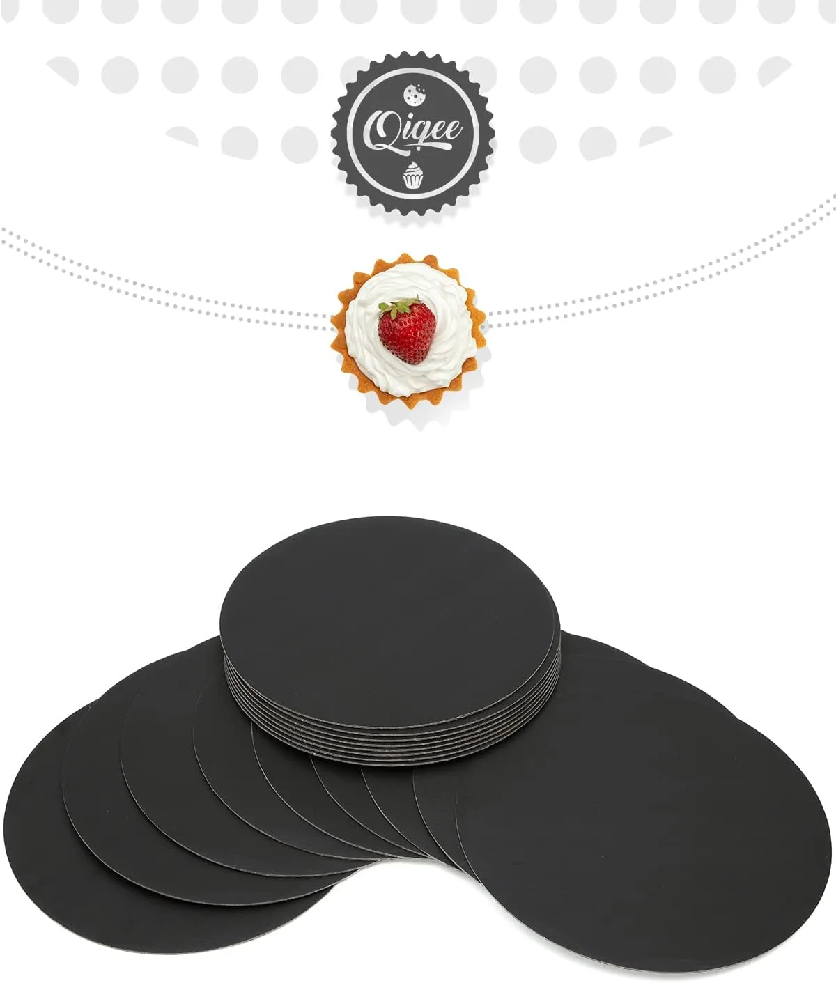 qiqee 10 Inch Black Cake Boards Round 40-Packs Circles Rounds Base Food-Grade Cardboard10 Inch Cake Plate（Thinner But Stronger）