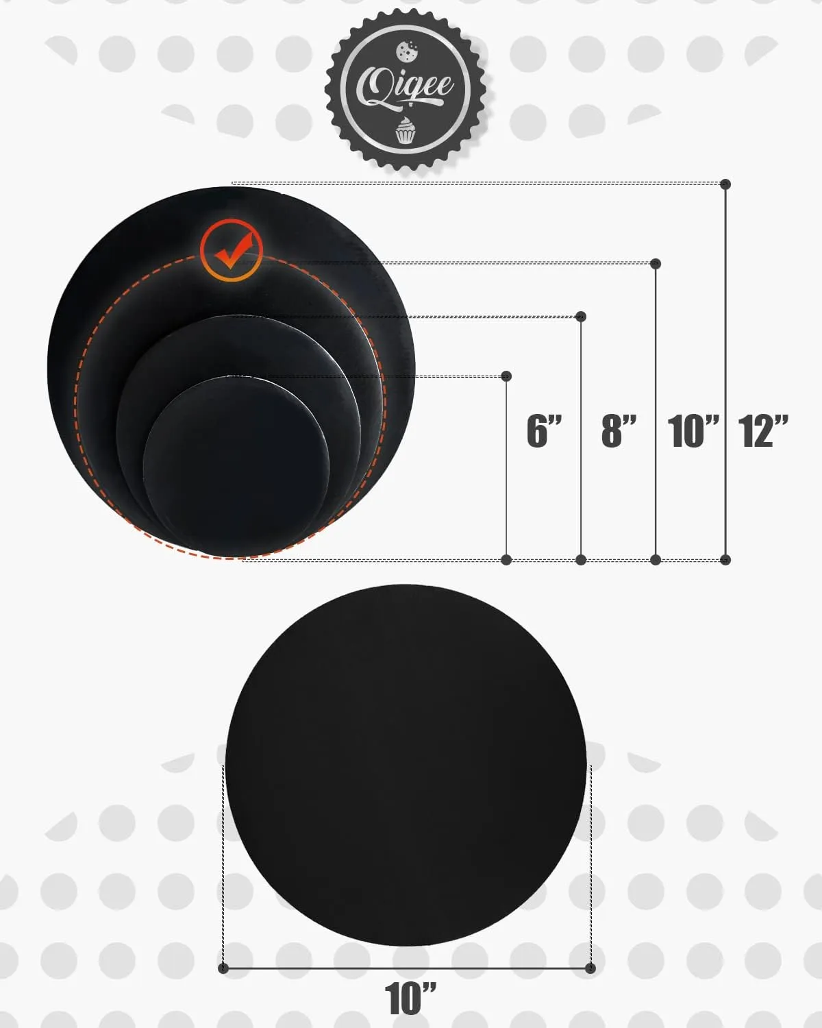 qiqee 10 Inch Black Cake Boards Round 40-Packs Circles Rounds Base Food-Grade Cardboard10 Inch Cake Plate（Thinner But Stronger）