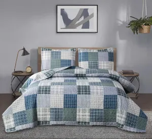 Quilt Set Twin Size Plaid Bedspread Coverlet Twin Quilt Set Bedding Mens Boys Quilt Bedspread Patchwork Bedding Home Modern Soft Lightweight Coverlet Reversible Quilt Bed Spread with 2 Pillow Shams