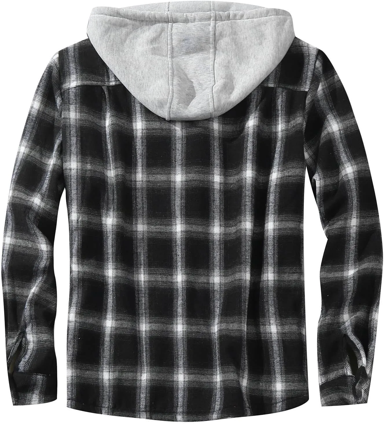 Quilted Lined Flannel Shirt Jacket for Men Hooded Zipper Pocket Long Sleeve Shirt Patchwork Flannel Shirt for Men