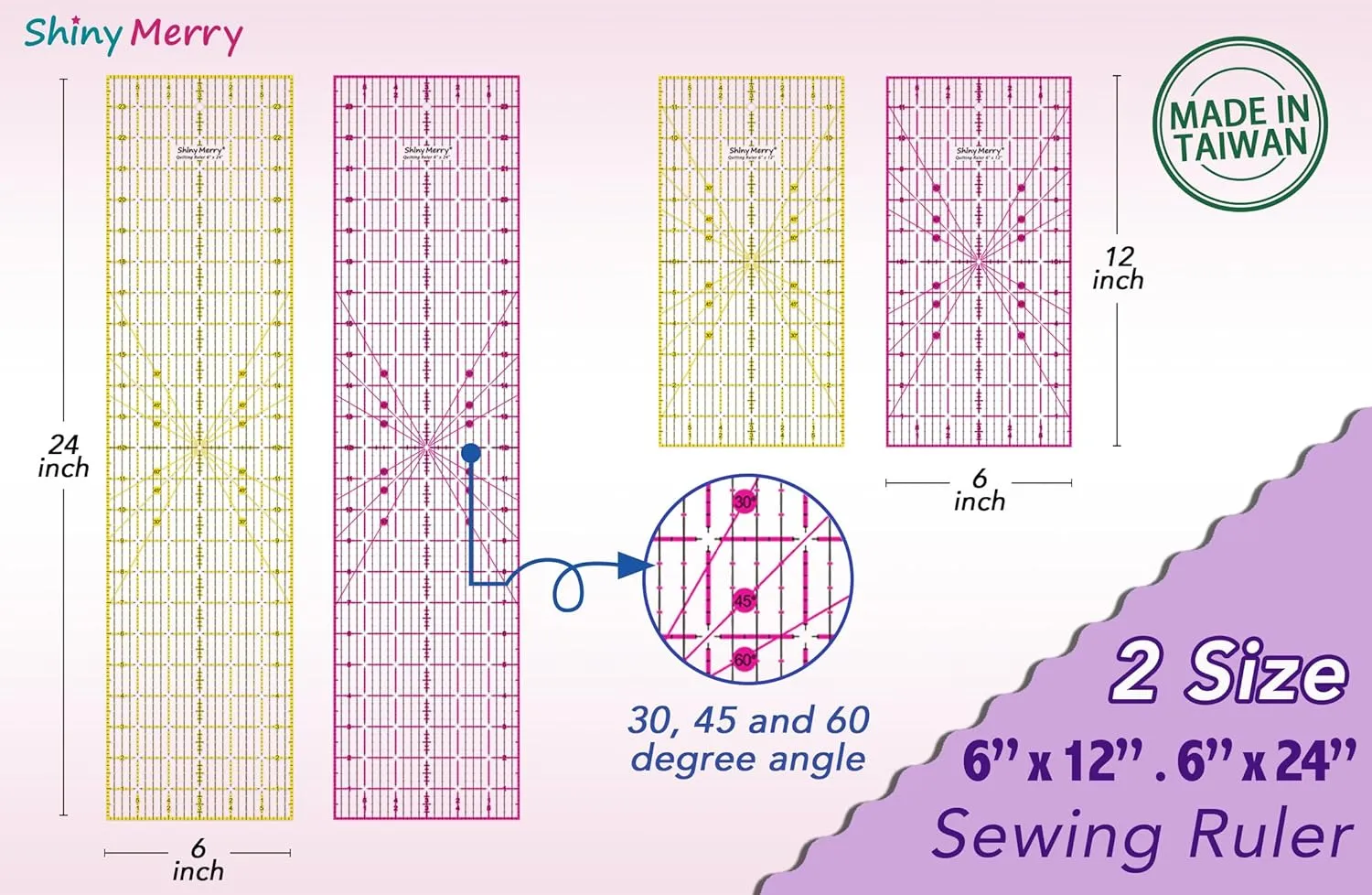 Quilting Ruler, Laser Cut Non Slip Grids Quilting Rulers,6" x 12" for Quilting,Fabric, Patchwork,Sewing & Crafts, Yellow&Black Grid-shiny Merry