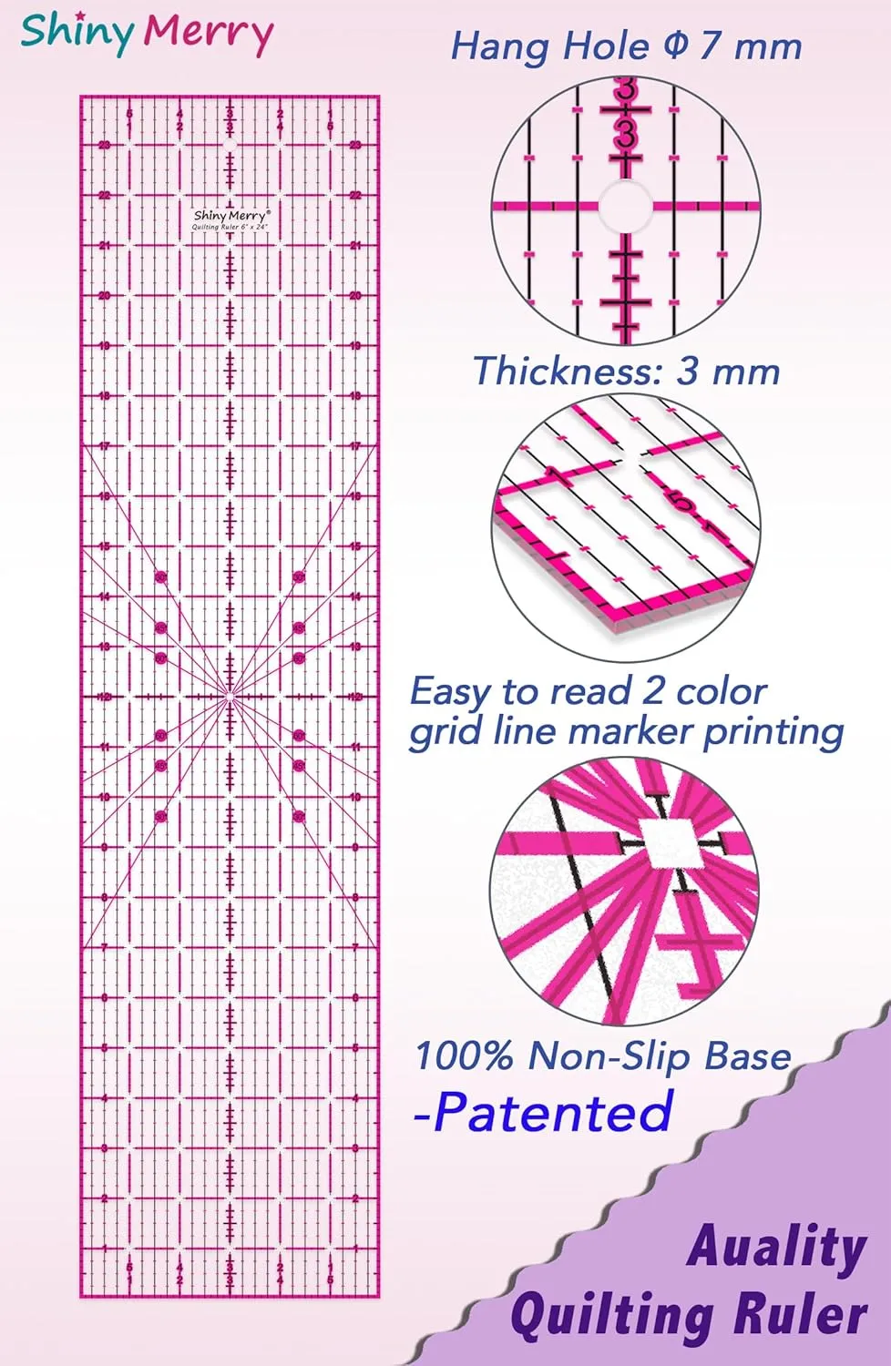 Quilting Ruler, Laser Cut Non Slip Grids Quilting Rulers,6" x 12" for Quilting,Fabric, Patchwork,Sewing & Crafts, Yellow&Black Grid-shiny Merry