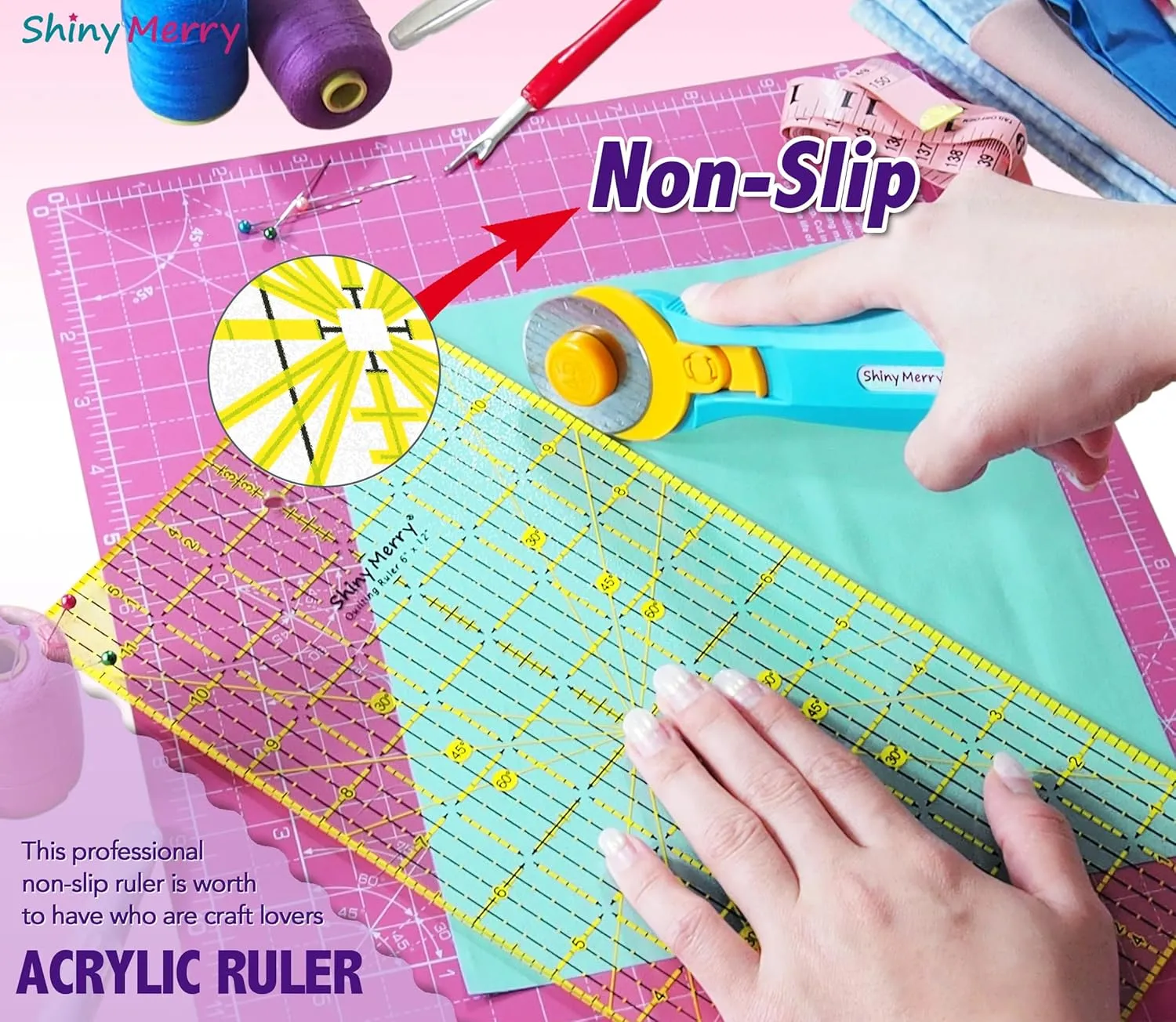 Quilting Ruler, Laser Cut Non Slip Grids Quilting Rulers,6" x 12" for Quilting,Fabric, Patchwork,Sewing & Crafts, Yellow&Black Grid-shiny Merry