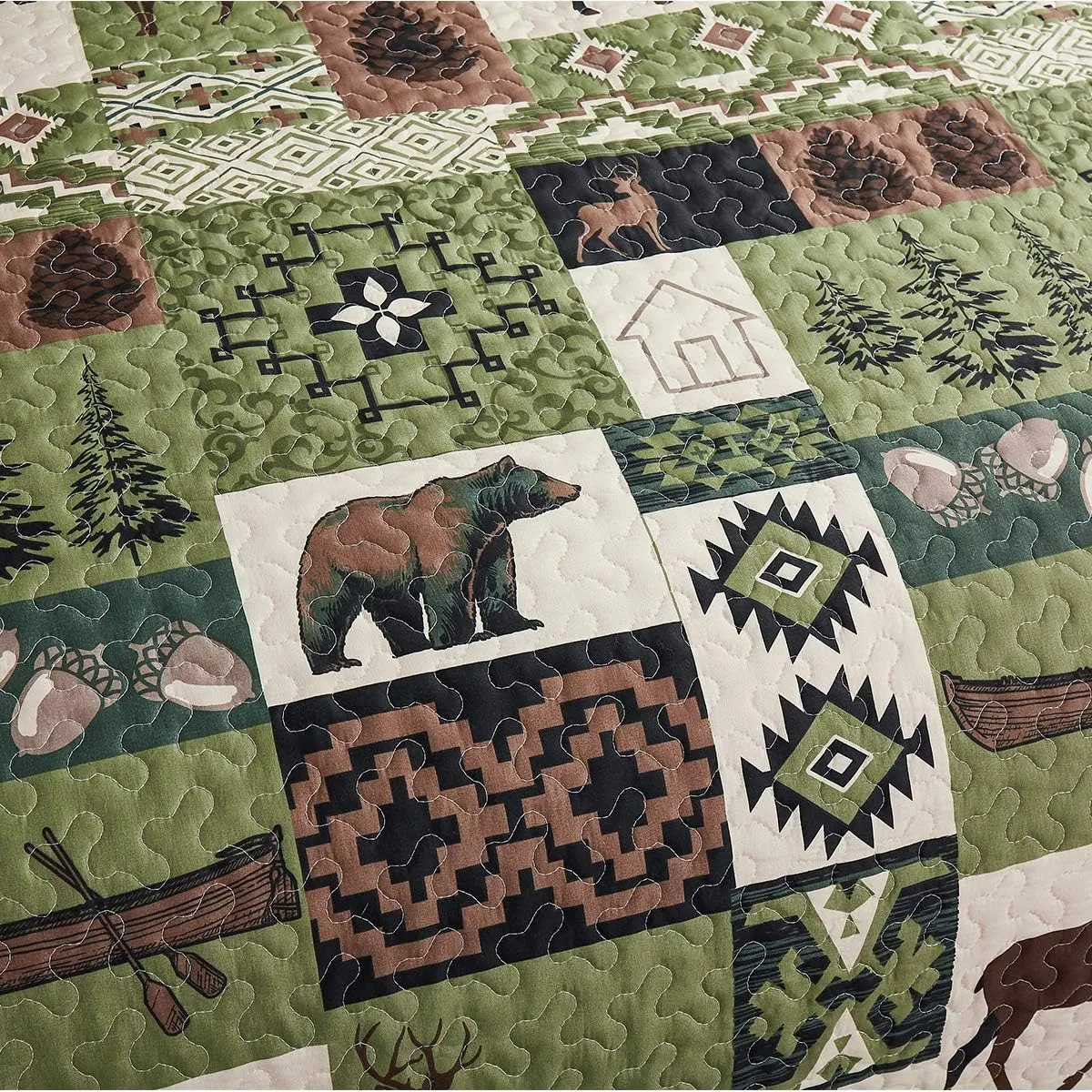 Quilts Set Queen Size Rustic Quilt Bedspread Coverlet Queen Quilt Bedding Lodge Country Patchwork Bear Bedding Home Lightweight Quilt Reversible Rustic Bedding Forest Animal Moose Cabin Bedding Olive