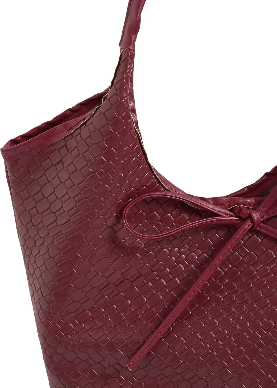 QWINEE Women's Bow Knot Shoulder Handbag Vintage Woven Leather Double Straps Underarm Purse
