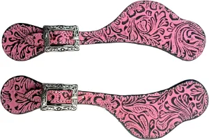 Raavils International 2 Pieces Leather Spur Keeper Heel Straps Western Adjustable Tooled Spur Strap for Boots Men Women Pink Horse Riding Accessories
