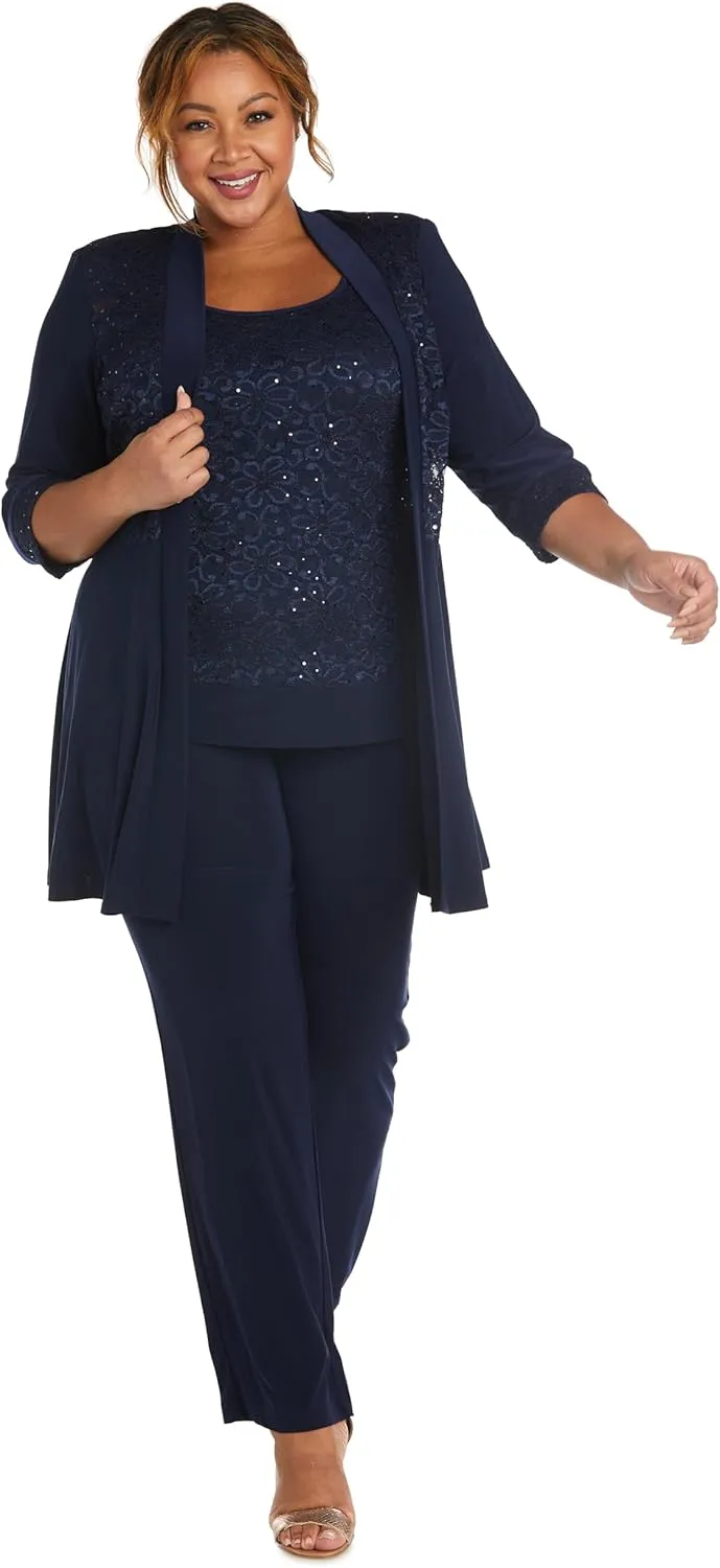 R&M Richards Women's 2 Piece Floral Lace Pantsuit