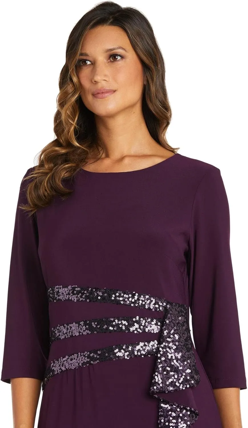 R&M Richards Women's Long and Classic Sequins Cascade Dress