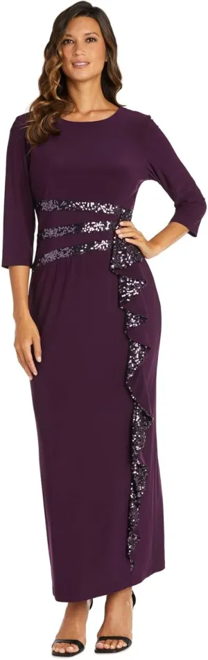 R&M Richards Women's Long and Classic Sequins Cascade Dress