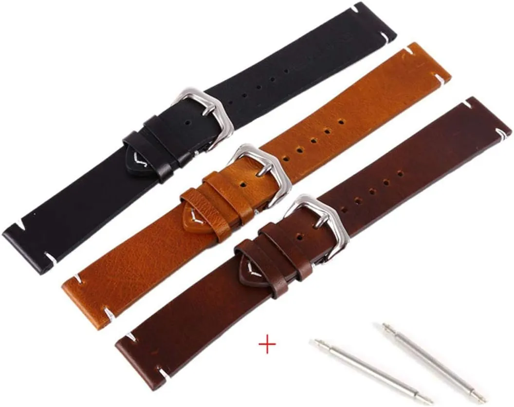 RANARA Replacement Watch Strap Wrist Band,Wax Oil Vintage Leather Watch Straps Pin Buckle Watchband Calfskin Watch Straps Replacement 18mm/20mm/22mm Watch Accessories