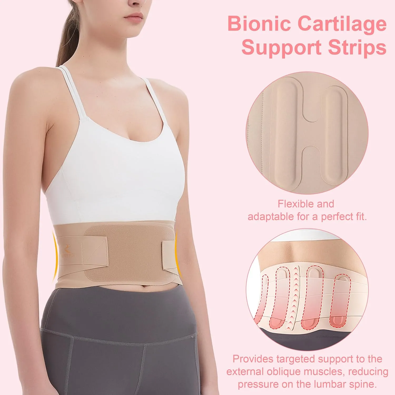 RANDY SUN Ultra Thin Back Brace, Lightweight Breathable for Women & Men, Invisible Waist Support Belt for Lower Back Pain Relief and Posture Correction Beige M
