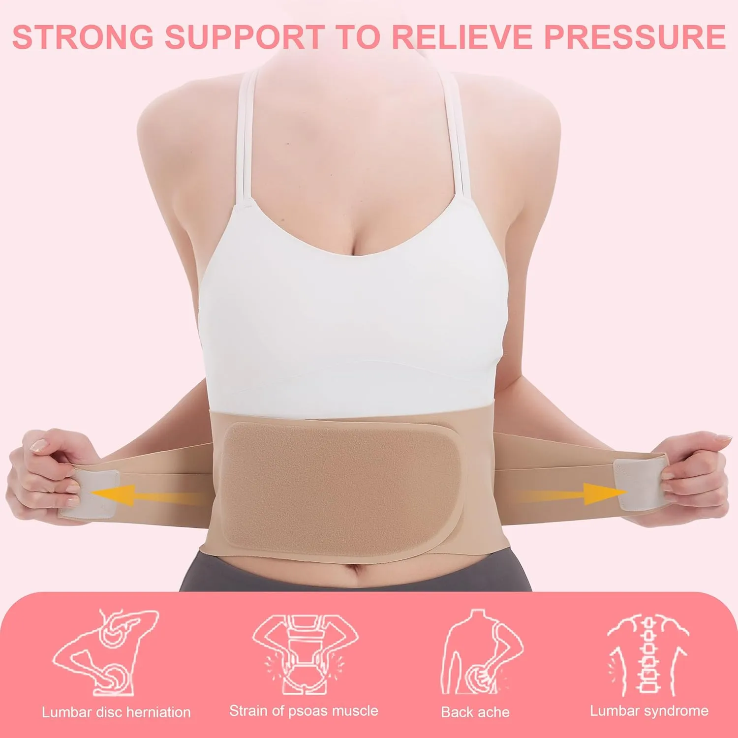 RANDY SUN Ultra Thin Back Brace, Lightweight Breathable for Women & Men, Invisible Waist Support Belt for Lower Back Pain Relief and Posture Correction Beige M