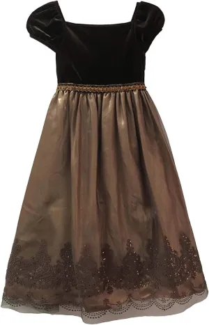 Rare Editions Baby and Girls Brown/Gold Sequin-n-Caviar Beading Party Dress
