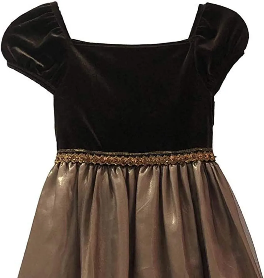 Rare Editions Baby and Girls Brown/Gold Sequin-n-Caviar Beading Party Dress