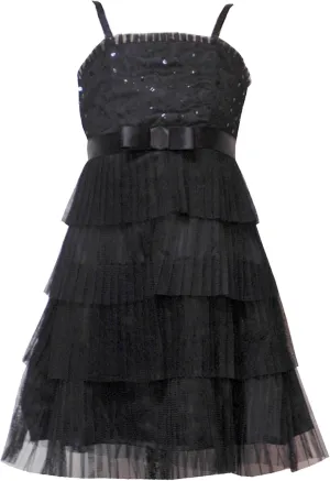 Rare Editions Little Girls 4-6X Black Sequin Tier Mesh Social Party Dress