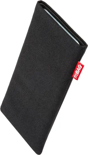 Rave Black Custom Tailored Sleeve for Mobistel Cynus F4. Fine Suit Fabric Pouch with Integrated Microfibre Lining for Display Cleaning