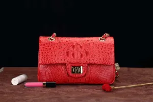 real quality crocodile skin solid crocodile head women Volume discount durable bag 100% genuine red leather bag lady skin cross shoulder body Cutting-edge software