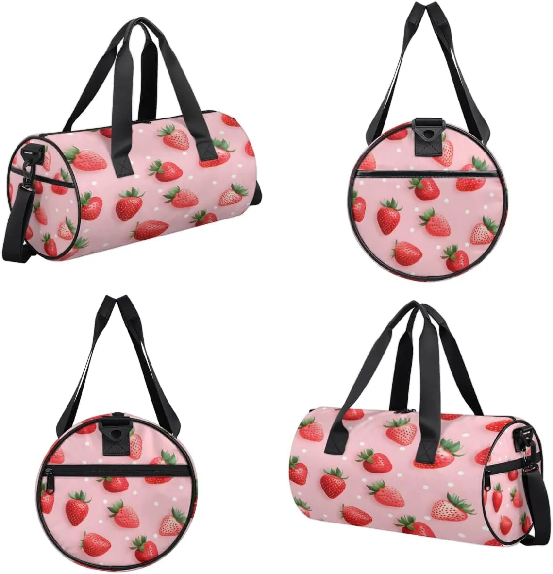 Realistic Strawberry Design Sports Duffel Bag with Shoulder Strap, Large Capacity Gym Bag with Shoe Compartment, Water Resistant Travel Duffle Bag for Men Women Travel, Sports (17.6x9x9 Inch)