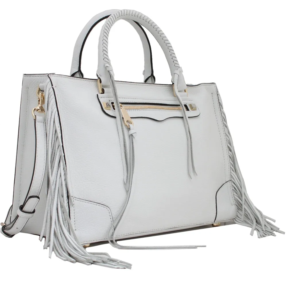 Rebecca Minkoff Regan Satchel with Fringe- White