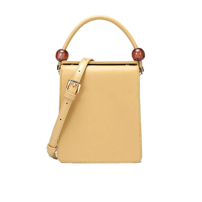 Rectangle Button Top Bead Trim Crossbody Bag - Yellow
