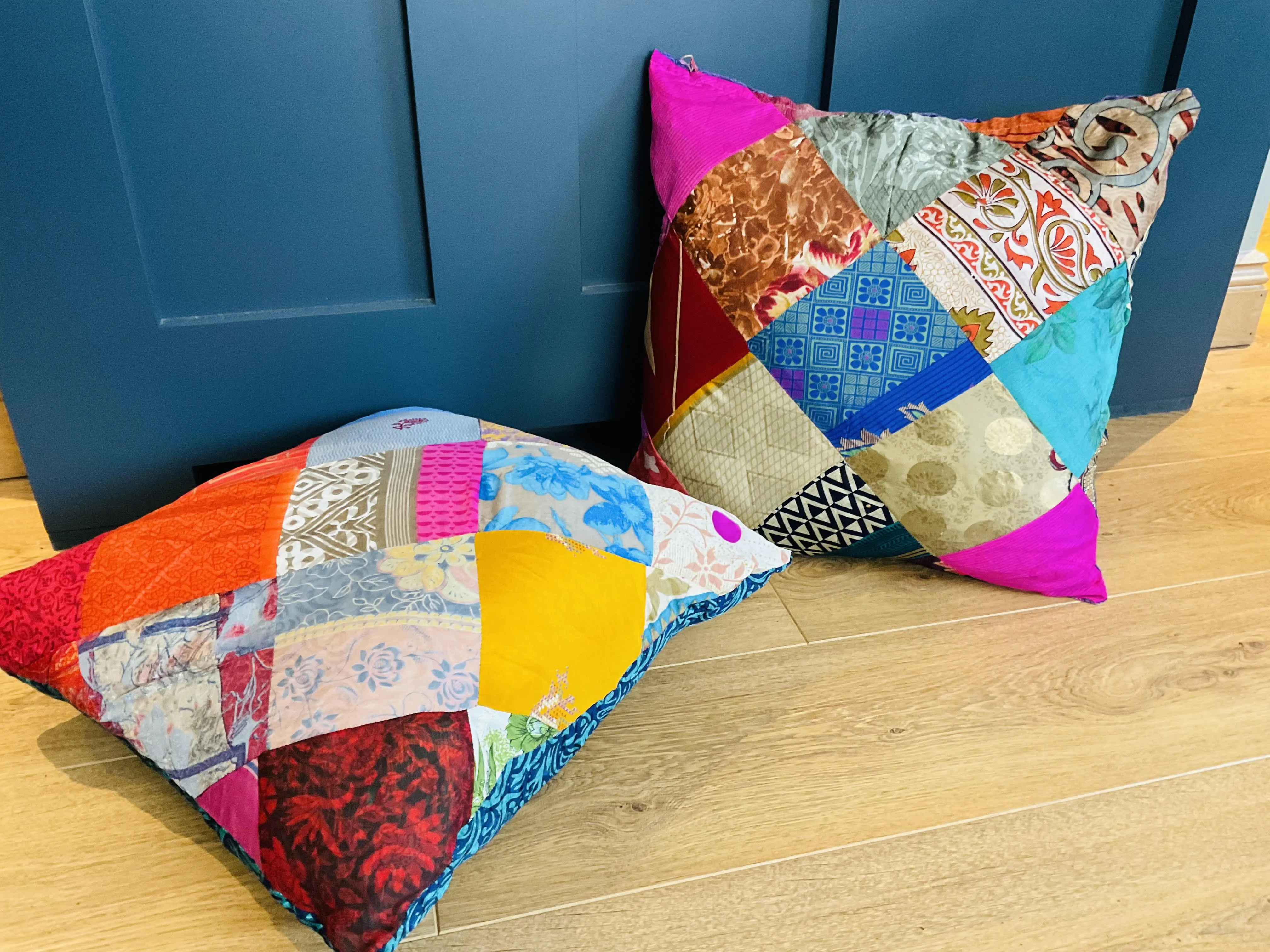 Recycled Patchwork Sari Multi Colour Patchwork Cushion Covers 45 cm x 45 cm